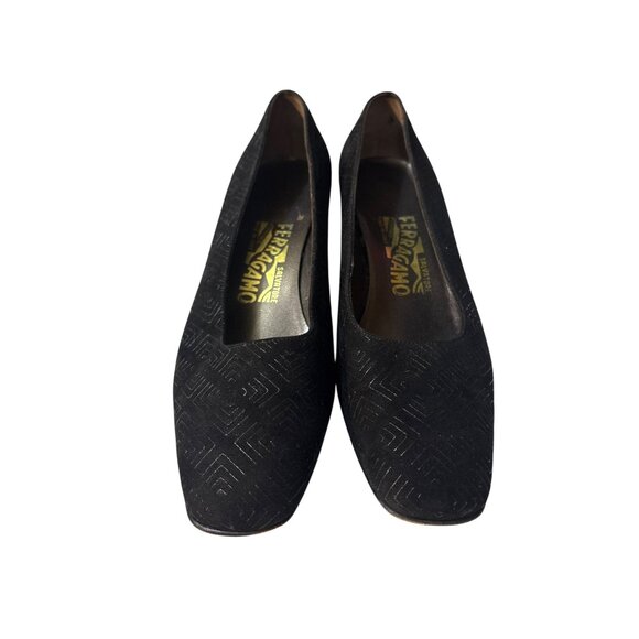 Vintage Ferragamo Black Geometric Textured Heeled Pumps Size 7 - Picture 3 of 7